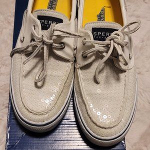 Sperry Topsider Ivory Sequin Deck Shoes 8M